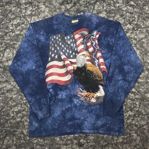 VTG The Mountain TShirt Mens Size XL USA Flag Bald Eagle Blue Tie Dye Lightning